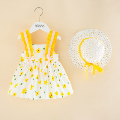 Toddler Girls Sweet Ruffles Patchwork Dress & Hat