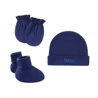 3pcs Newborns Anti-scratch Gloves & Hat with Shoes  Deep Blue