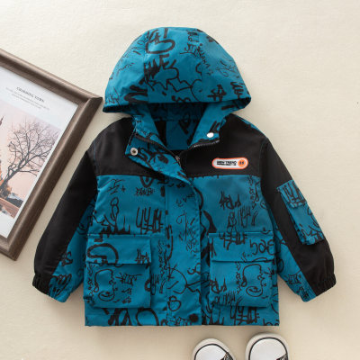 Toddler Casual Letter Printed Color Block Jacket