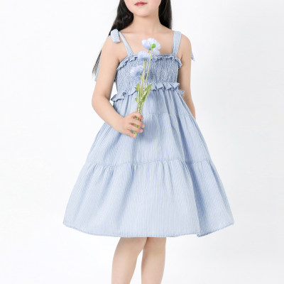 Kid Girl Pure Cotton Solid Color Slip Denim Dress