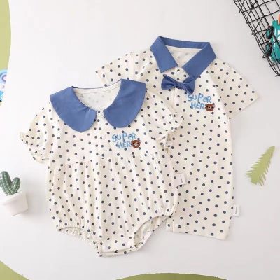 Infant and toddler half-sleeved jumpsuit summer style Western style brother and sister style rompers for men and women Korean style foreign style short-sleeved bodysuit