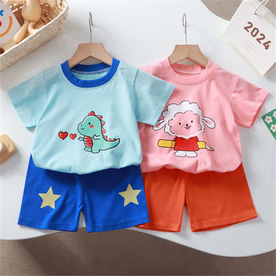 New baby short-sleeved T-shirt two-piece set pure cotton summer children's half-sleeved sweatshirt home clothes suit