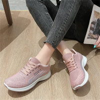 Women's color matching round toe shallow lace-up casual sports shoes  Pink