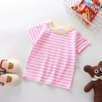 Camiseta de manga curta infantil de verão, algodão puro, meninos e meninas, camisa de fundo de bebê único  Rosa