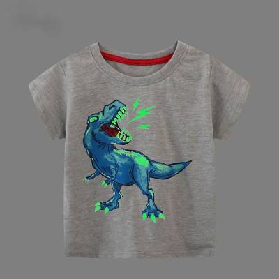 T-shirt à manches courtes pour garçons, motif de dinosaure imprimé lumineux, chemise à bascule pour enfants, distribution une pièce, été 2023