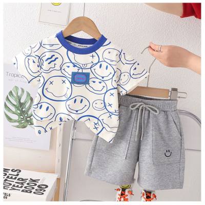 New style children's short-sleeved suit summer baby boy cartoon smiley clothes boy casual loose pants two-piece suit