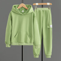 2-piece Kid Girl Solid Color Hoodie & Matching Pants  Green
