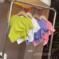 Girls short-sleeved T-shirts for middle and large children, sweet and cute girls, fashionable short-sleeved tops, trendy  Green