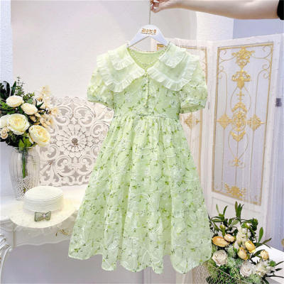 Girls Korean style dress short sleeve summer dress for middle and large children fashionable girls princess skirt
