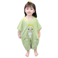 Mono de manga corta para niños, ropa fina de aire acondicionado de dibujos animados para niños de verano, ropa para gatear para bebés, pijamas, ropa para el hogar  Verde