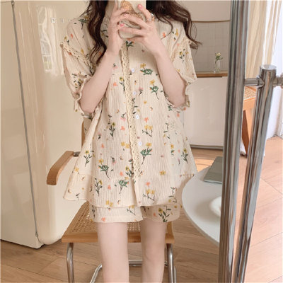 ins Korean style princess style summer pajamas women's short-sleeved small floral round neck sweet girl student loose home clothes