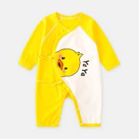 New style newborn clothes baby four seasons jumpsuit little yellow duck strap romper baby boneless cotton crawling clothes  Yellow