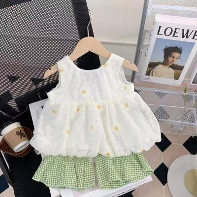 Girls suits summer new style fashionable children's suits small daisy lace suit