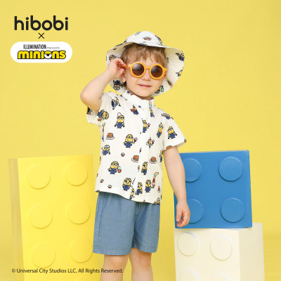 Minions × hibobi Boy Baby Printed White Shirt & Denim Shorts Set