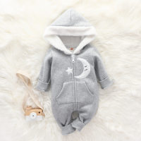 Baby Cute Furry Star Moon Printed Hooded Jumpsuit  Style 1