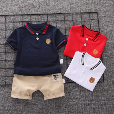 جديد 2023  ملابس الأطفال الأولاد رياضية عصرية قصيرة الأكمام صيفية مكون من  قطعتين  قميص بولو دعوى مع تي شيرت