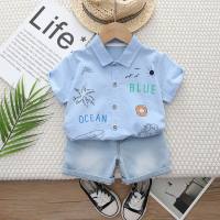 Baby summer casual fashion children's thin shirt short-sleeved suit shorts two-piece suit  Blue