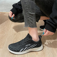 Women's color matching round toe shallow lace-up casual sports shoes  Black