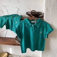 Kinderanzug im koreanischen Stil, Sommer, neues besticktes Poloshirt für Jungen und Mädchen, kurzärmelige Baby-Shorts, modisches zweiteiliges Set  Grün