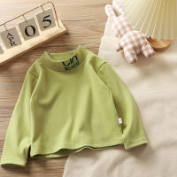 Toddler Girl Letter Print On Neckline Solid Thick Winter Long Sleeve T-Shirt  Green