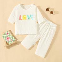 2-piece Toddler Boy Pure Cotton Letter Printed Short Sleeve T-shirt & Solid Color Pants  Multicolor