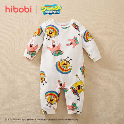 hibobi×Bob Esponja bebê fofo macacão de algodão manga longa estampado