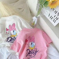 Girls T-shirt new clothes baby girl summer cotton short sleeve children's top Donald Duck T  Pink