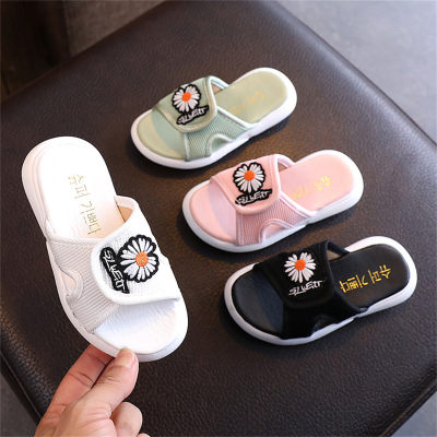 Big Kids Velcro Embroidered Flower Slippers