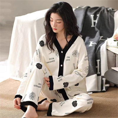 Conjunto de pijama de manga larga de otoño e invierno para mujer de 2 piezas