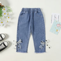 Toddler Girl Polka Dot Bow Stereoscopic Embellished Jeans  Blue