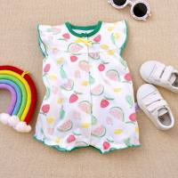 2023 summer baby short-sleeved jumpsuit summer crawl suit small flying sleeves jumpsuit cotton cool pajamas 3-18  Multicolor