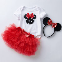 Cross-border children's clothing baby girl cartoon love white sleeveless blouse polka dot shorts suit baby holiday outfit new  Red