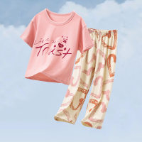 Pyjama d'été en coton pour garçons, manches courtes, vêtements fins Parent-enfant, vêtements de maison  Rose