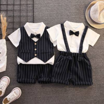 Costume d'été pour petit garçon, tenue de banquet tendance pour bébé de 1 an, vêtements pour premier anniversaire, costume à bretelles pour enfant en bas âge
