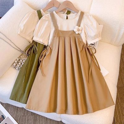 Girls Dress Summer 2024 New Korean Style Western Style Children's Polo Skirt Girls Short Sleeve Striped Casual Skirt