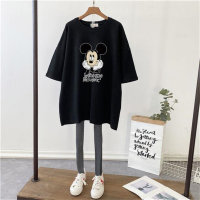 Camiseta de manga corta con cuello redondo y dibujos animados de Mickey Mouse  Negro