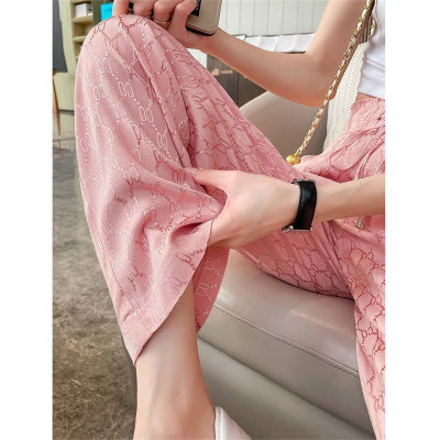 Ice silk casual wide-leg trousers, high-waisted, slim and thin, loose and drapey floor-length trousers