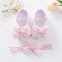 Baby bow rhinestone shoes headband set princess shoes  Pink