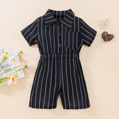 Toddler Vertical stripes Front Button Suspender Shorts