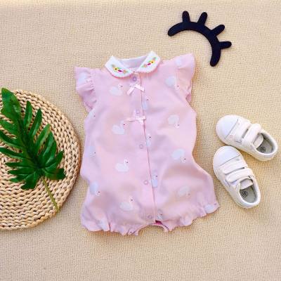 2023 summer baby short-sleeved jumpsuit summer crawl suit small flying sleeves jumpsuit cotton cool pajamas 3-18