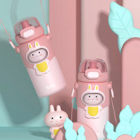 Coupe d'eau d'isolation en acier inoxydable de paille portable de style dessin animé pour enfants  Rose