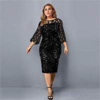 European and American spring and autumn hot-selling personality sequin design large size women's dress 10 colors 8 sizes  Black