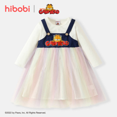 Garfield ✖ Hibobi Girl Toddler Estampado 2 em 1 Mesh Vestido de Manga Longa