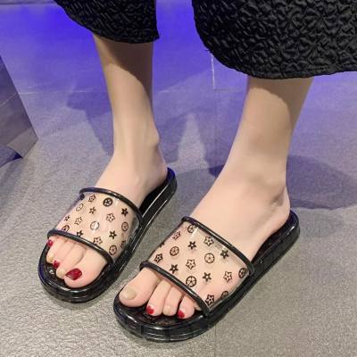 2024 sandales de nouveau style pour femmes tongs en cristal transparent été sortie mode version coréenne pantoufles de maison antidérapantes en gros