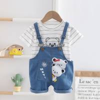 Girls summer short-sleeved suit new style baby colorful bear overalls baby girl summer two-piece suit  Black