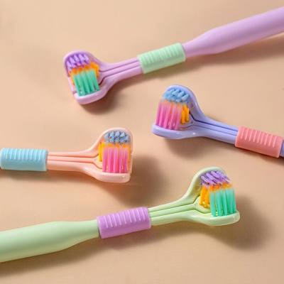 Brosse à dents à 3 faces pour adultes, poils souples, tête de brosse en forme de U, brosse à dents domestique à trois faces, dents d'enfants, revêtement de langue, nettoyage complet