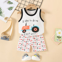 2-piece Toddler Boy Pure Cotton Letter and UFO Pattern Vest & Allover Star Printed Shorts  White