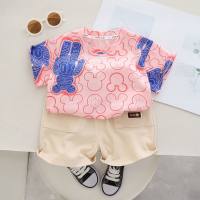 Summer new children's clothing cartoon three-dimensional bear T-shirt casual shorts suit  Pink
