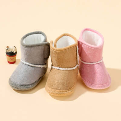 Chaussures rembourrées en coton à semelles souples antidérapantes de couleur unie pour bébé