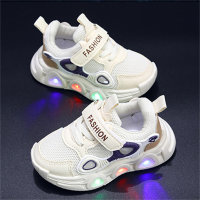Children's color matching breathable luminous solid soft sole Velcro sports shoes  White